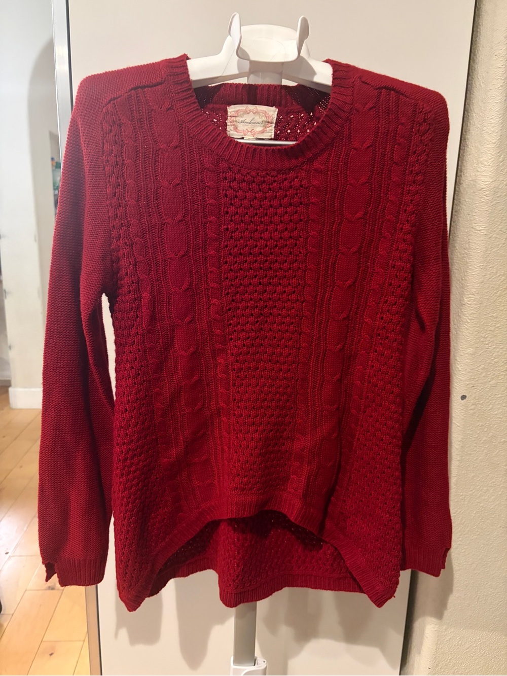 Ambiance Red Cable Knit Crewneck Sweater
